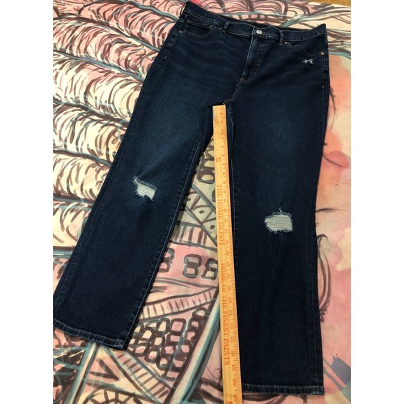 EXPRESS Super High Waisted Slim Straight Ripped Dark Wash Jeans 14 - Picture 12 of 12